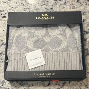 Coach Light Gray Hat and Scarf Set